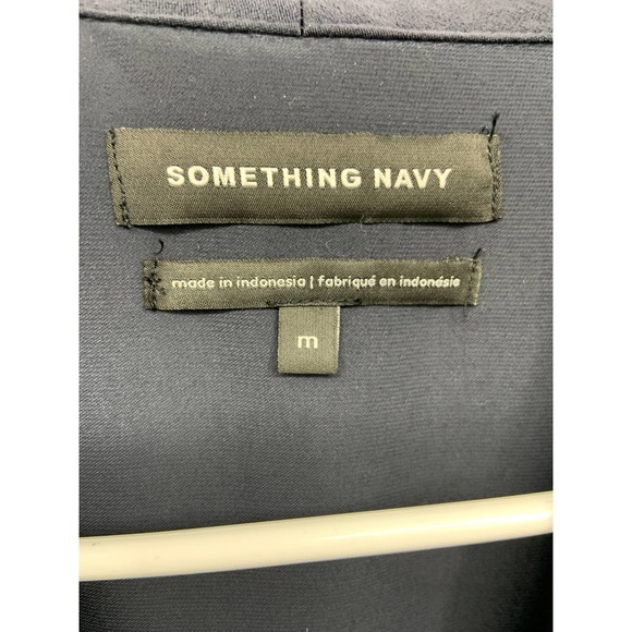 Something Navy Night Blue Draped Front V Neck Long Sleeve Wrap Blouse Size M - Picture 4 of 8